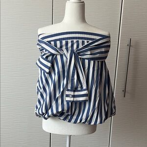Phillip Nim Striped Off-Shoulder Top - Blue and White